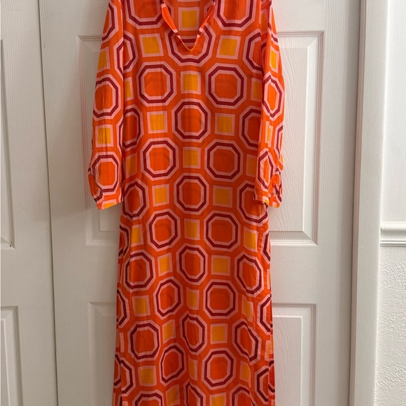 Tory Burch Long Striped Geometric Dress Size M Cotton Kaftan Swim Beach Cover - Picture 7 of 15